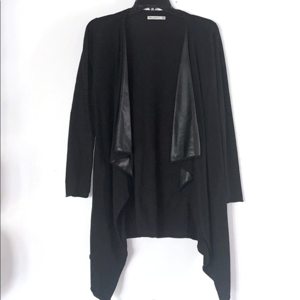 Zara Knit Faux Leather Trim Open Drape Cardigan